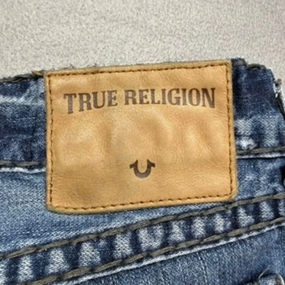 True Religion Jeans Mens 36 Blue Ricky Relaxed Straight Distressed‎ Denim USA